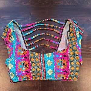 Hobie Swim/Bikini Top Mini Cap Sleeves Vibrant Multicolor Strappy